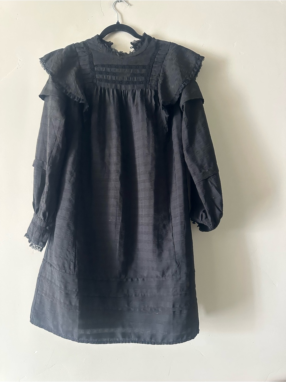 Anthropologie Black Ruffled Yoke Mini Dress